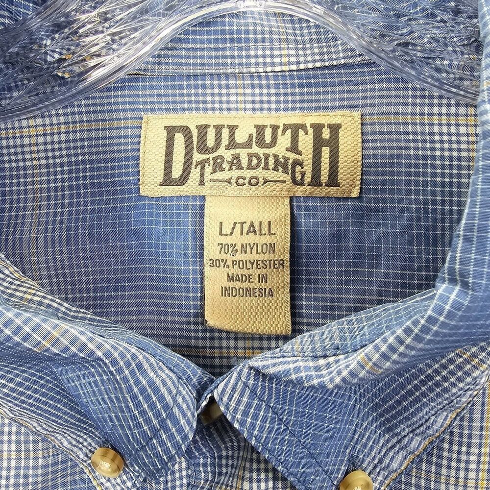 Duluth Trading Co Men's Blue Plaid Long Sleeve Button Up Roll Tab Size L Tall - Picture 5 of 10